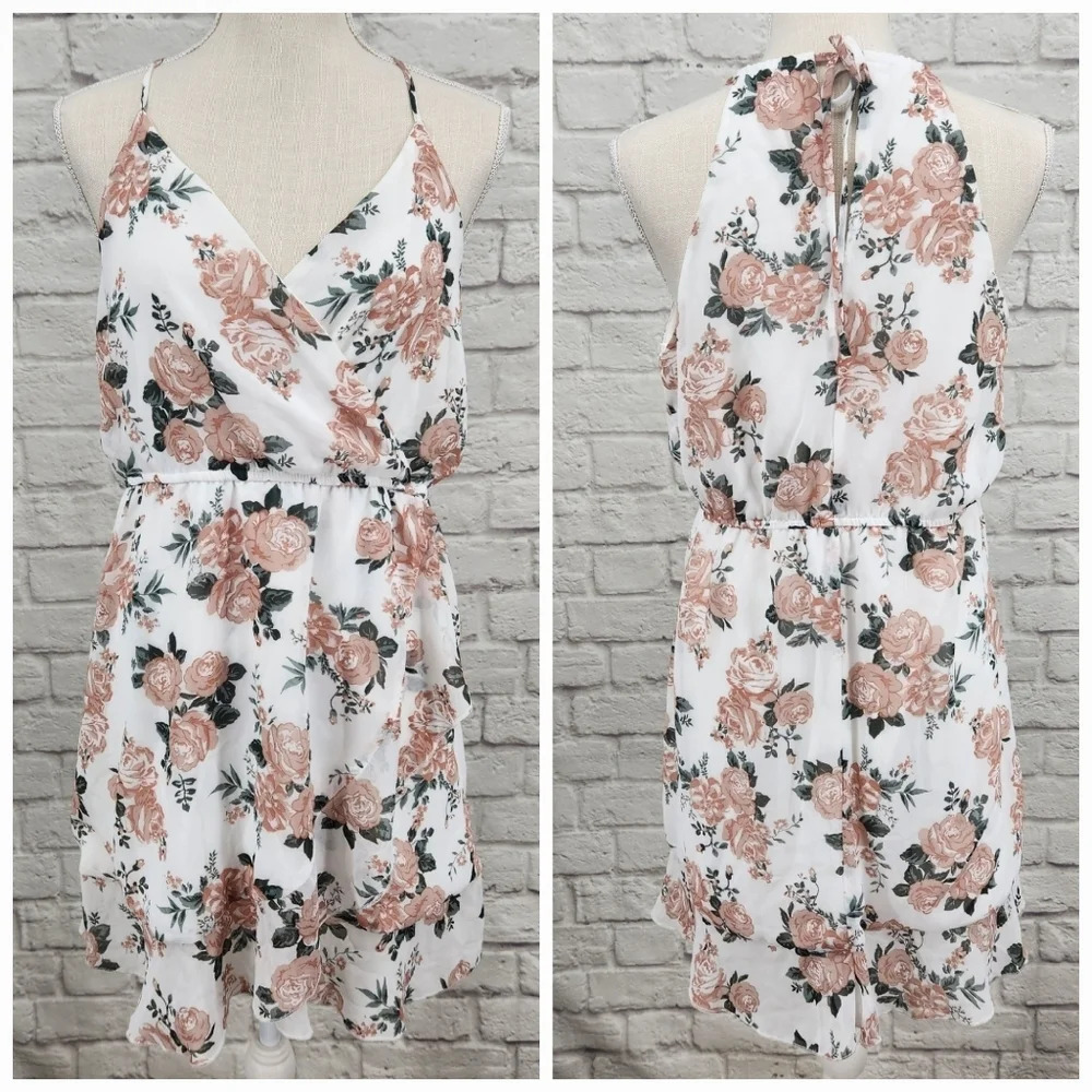 Altar'd State Floral Lined Flowy Tie Back Mini Dress Size Medium - Picture 1 of 12